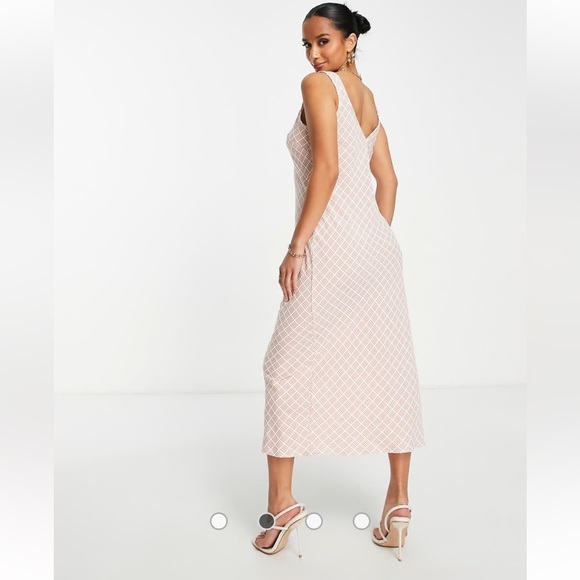 Flounce London Midi Cami Dress in Pink and White Check - Picture 5 of 11